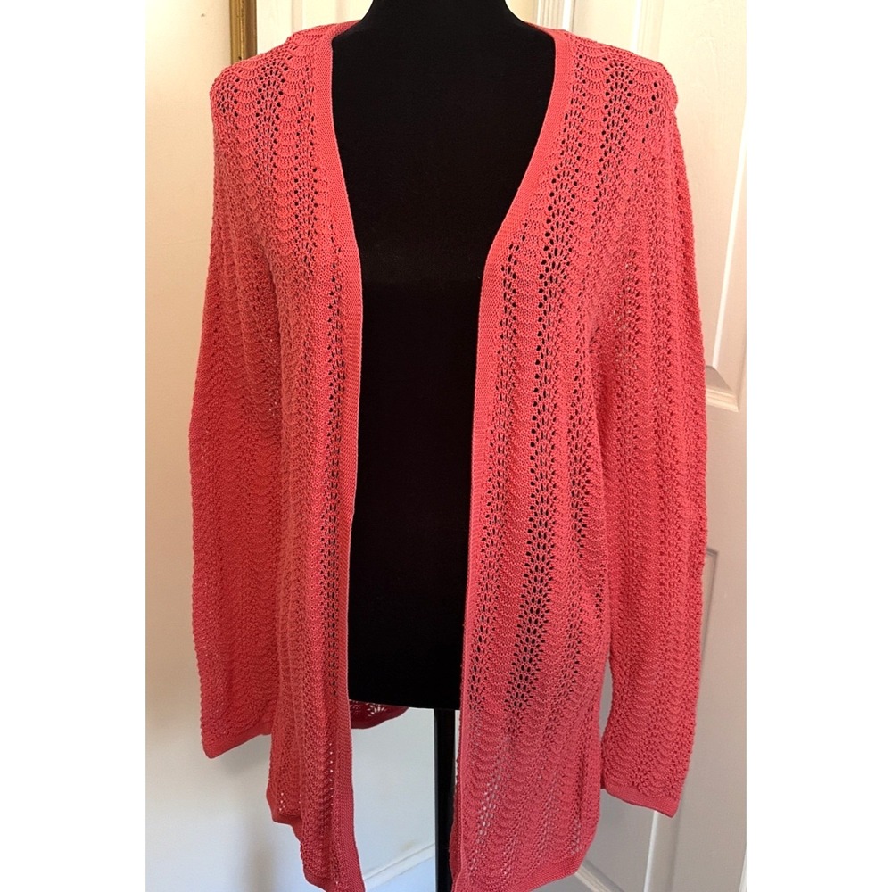 Talbots Cardigan PL Pink Melon, Beachy, Open Knit, Cotton, Summer, Lightweight